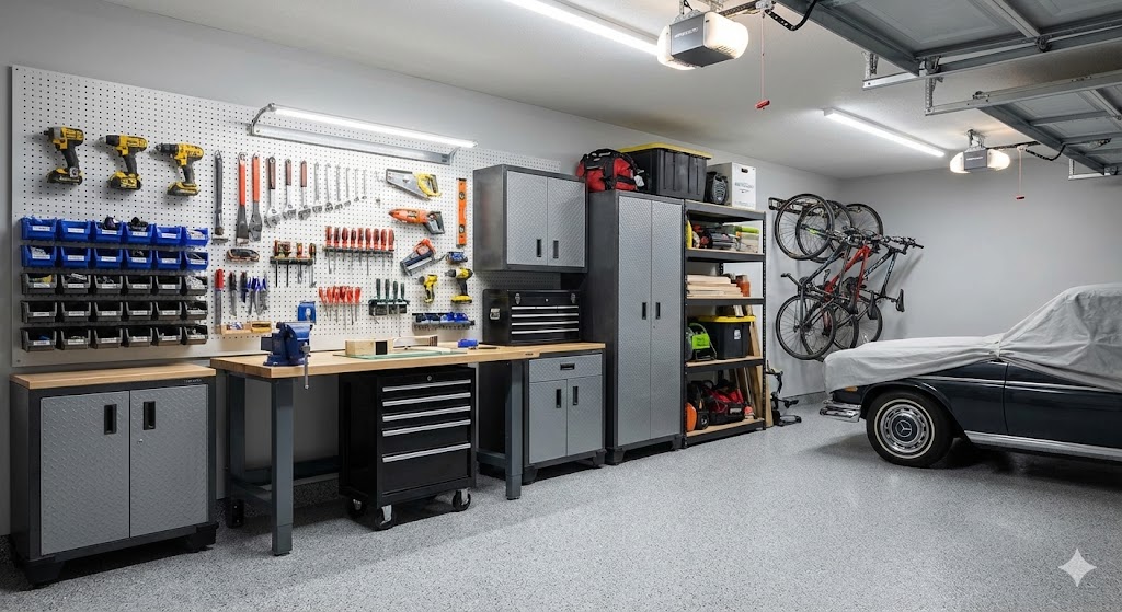 Organized garage with tools